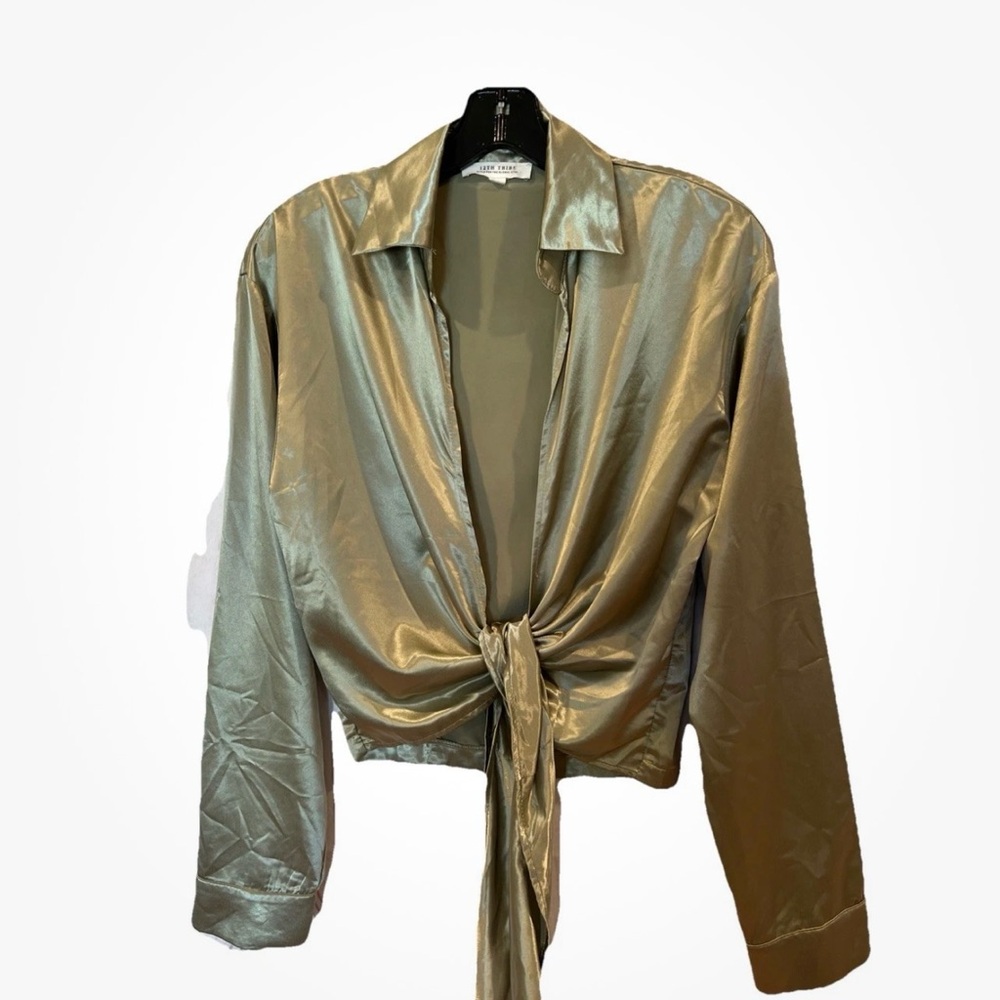 12th Tribe Olive Green Satin Blouse